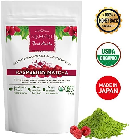 Element Matcha - Matcha Green Tea Powder Flavored with Natural Fruit - Raspberry - (3.5oz/100g)(30 servings) - USDA Organic - Perfect for: Green Smoothies - Shakes - Baking - Matcha Lattes