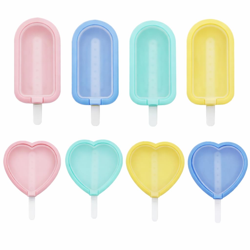 FANXIYA 8 Pieces Ice Lolly Moulds with Sticks, Mini Silicone Ice Cream Maker, Reusable Chocolate Pop Moulds Forms with Non-Spill Lid for Kids