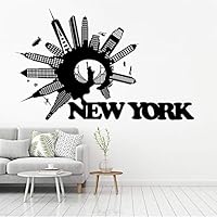 VODOE NYC Wall Decal, New York Wall Decal, Large Wall Art Wall Decor Suitable for Family Living Room Bedroom Vinyl Contemporary Wall Stickers Man Women Kids (Black 34X 21 inches)