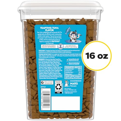 TEMPTATIONS CLASSIC CRUNCHY AND SOFT CAT TREATS TEMPTING TUNA FLAVOR, 16 OZ. TUB