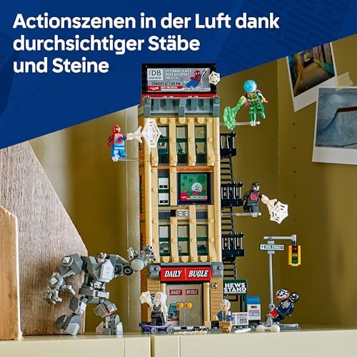 | Marvel Spider-Man vs. Mysterio: Daily Bugle - Superhelden Spielzeug mit Mech Actionfigur und 7 Minifiguren - Kinder Geschenk für Jungen ab 10 Jahren, Mädchen und Fans - 76342