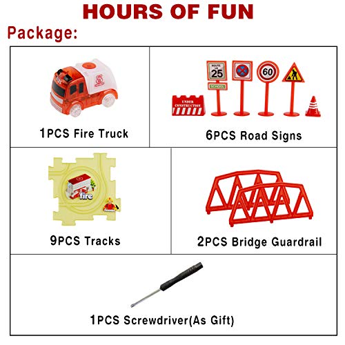 Mini Tudou DIY Puzzle Tracks Car Set Fire Engine Themed Vehicle Interchangeable Tracks 18 Pcs Sets Toys for Over 3 Year Old Boys Girls - Thumbnail 7