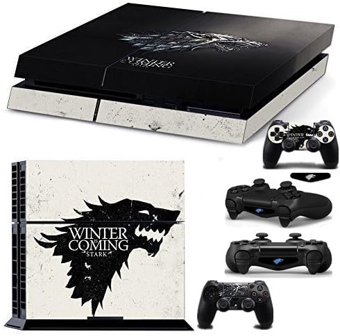 Ambur® Ps4 Console Designer Protective Vinyl Skin Decal Cover for Sony Playstation 4 &amp; Remote Dualshock 4 Wireless Controller Stickers - Stark Winter is Coming Game of Thrones