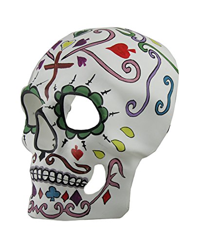 DOD Halloween Colorful Full Face Sugar Skull Adult Mask w/Cross and Spades - Image 3