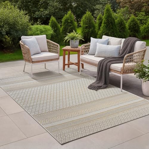 the carpet Calgary - Outdoor Teppich Wetterfest für Balkon & Terrasse, Robuster Flachgewebe Teppich für Garten, Pflegeleicht In- & Outdoor, Boho Vinta