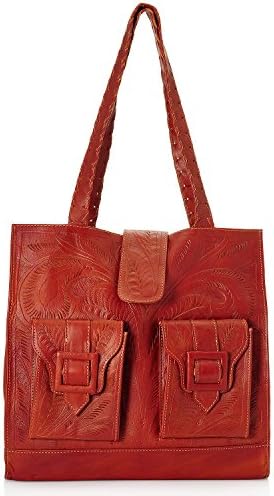 Leaders in Leather Tooled Tote Bag, Cognac