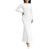 MITILLY Women's Formal Long Sleeve Dress Fall Elegant Floral Bodycon Ruched Cocktail Party Maxi Dresses New
