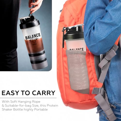 BERNESSI 500ml/17oz Protein Shaker Bottle with Leak-Proof for Protein Mixes & Shakes with Stainless Steel Ball, Protein Bottle Blender Cocktail Shaker Cup for Gym Fitness Home Pre Workout (Balance)
