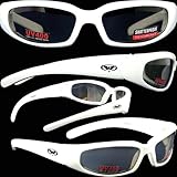 Chicago Foam Padded Sunglasses - Motorcycle/ATV/Sports Eyewear White Frame Smoked Lenses With Vented EVA Foam Padding to Protect Against Wind and Dust