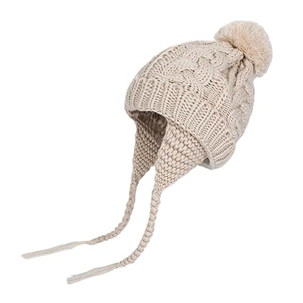 VENMO Strickmütze Unifarbe Wintermütze Kleinkind Baby Mädchen Jungen Strickende Pompon Kopfbedeckung Ohrenschutz Kinder Mütze Wärmer Earflap Hüte Mützen Pelz Wollmütze Pom Pom Beanie