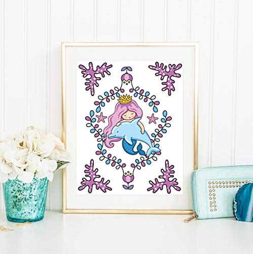 Mermaid Wall Decor, Glow in The Dark 4 Posters for Girls Bedroom,Glowing Pictures, Birthday Gift for for Little Kids Nursery, Toddlers, Room Decoration.