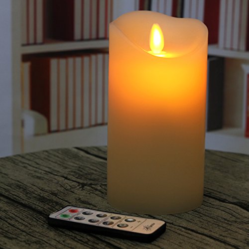 Aignis Flameless Candles, Battery Candles Realistic Moving Flame Set of 5 (D3.25 xH44466) Flickering Candles with 10 Key Remote Timer (Ivory) - Thumbnail 6