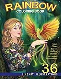 Rainbow. Line Art Coloring Book: Coloring Book for Adults