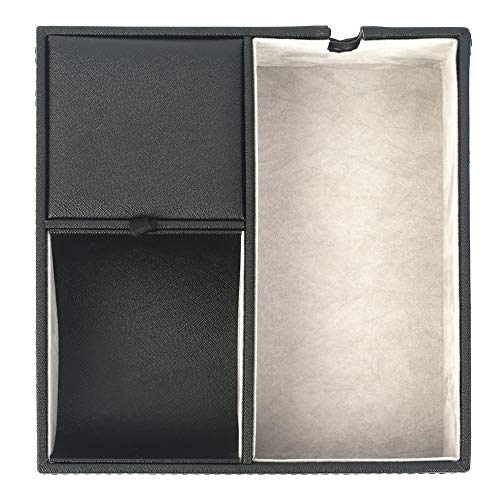 Mantello Valet Tray Nightstand Organizer Charging Station Leather 3 Compartments, Black, Compact