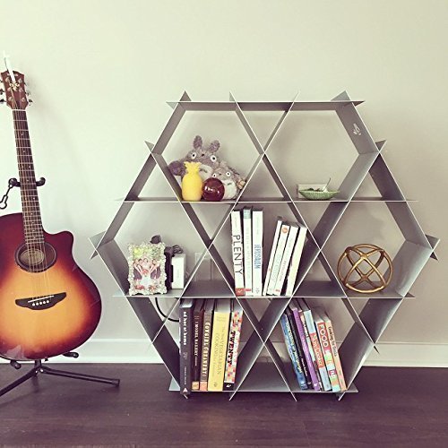 Floating hexagon shelves, wall shelves, white standing shelf or wall shelf, Metal Ruche shelving unit Size L - Thumbnail 4