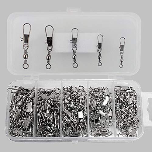 mohito 100 Stück Angeln Connector,Rolling Angel Barrel mit Kugellagerwirbel, Kugellager Edelstahl Lure Stecker für Outdoor Salzwasser,mit Kunststoff Box