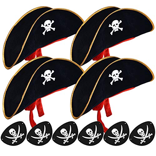 SAYAYA 4 Pieces Pirate Hat with Eye Patch Classic Skull Print Pirate Captain Costume Cap for Halloween Masquerade Party Cosplay Hat Prop - Thumbnail 7