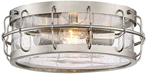 Aya 13 1/4" Wide Satin Nickel Caged Metal Ceiling Light - Possini Euro Design - Thumbnail 3