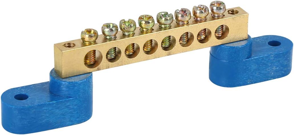 X AUTOHAUX 8 Positions Screw Metal Terminal Grounding Strip Bus Bar Block, Bronze Tone, Blue