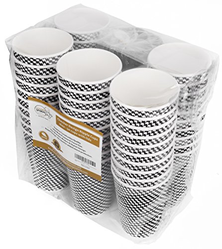 Disposable Hot Coffee Insulated Cups By Golden Spoon â€“ 50 Pack Set Complete With Lids â€“ Stylish Contemporary Ripple Design - Perfect For Take Away Coffee Shops And Bars (16 oz, Checkered Design)