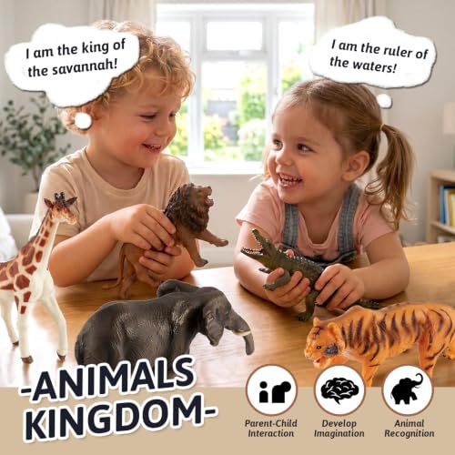LINFUN KIDS Animal Toy, 5 Pieces Realistic Figure Set | with Lions, Elephants, Giraffes, Crocodiles and Tigers Forest Animals Figures Educational Toy for Boys Girls 3+