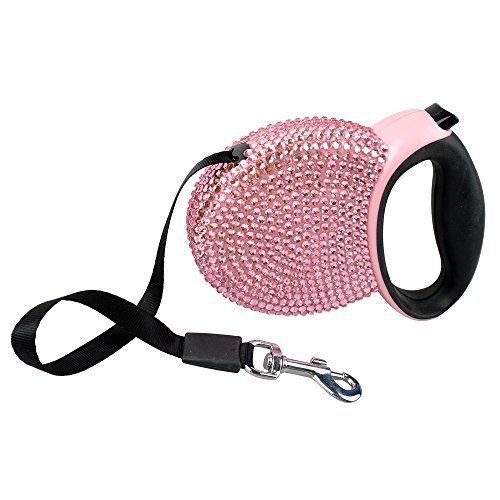 Didog 10 Foot Rhinestone Retractable Leashes - Full Crystal Bling Diamonds Studded - Giltter Adorable Dog & Cat Leash - Up to Support 50lbs,Pink