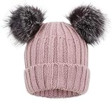 EPGU Men & Women's Cable Knit Beanie With Faux Fur Pompom Ears