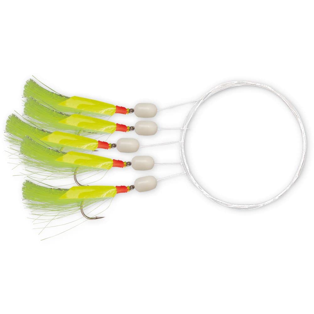 Zebco Premium Holografix Mackerel Fishing Hooks with Leader Monofilament Fishing Line Ready to Use Rig Fishing Accessories, Yellow, 2/0