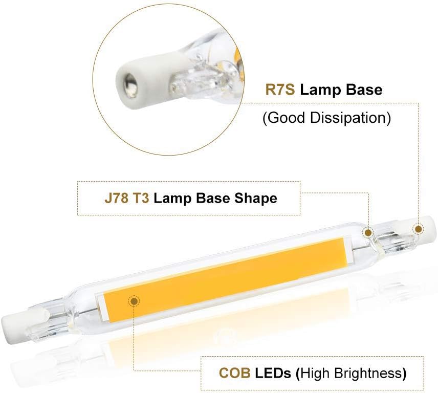 FORNORM 2PCS R7S Non-dimmable LED Light Bulb, 5W/78mm 230V Non-dimmable COB LED R7S Lamp Base Floodlight Linear Light - Image 5