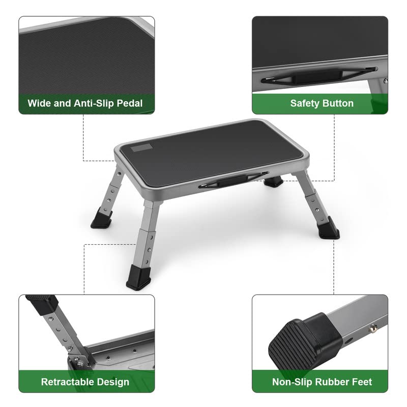 Foldable Step Stool, Adjustable Step Stool with a Non-Slip Platform, Step Ladder with Thick Rubber Feet for Adults or Children in Kitchen, Bedroom, Office, Rv, 330 Lbs Capacity