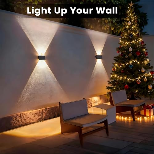 IIRARA Solar Fence Lights Outdoor Garden, Ambient Atmosphere, 4-Pack Warm White, Up & Down Solar Wall Lights Outdoor, Waterproof, Fence Lights Solar Powered for Yard/Pool/Porch