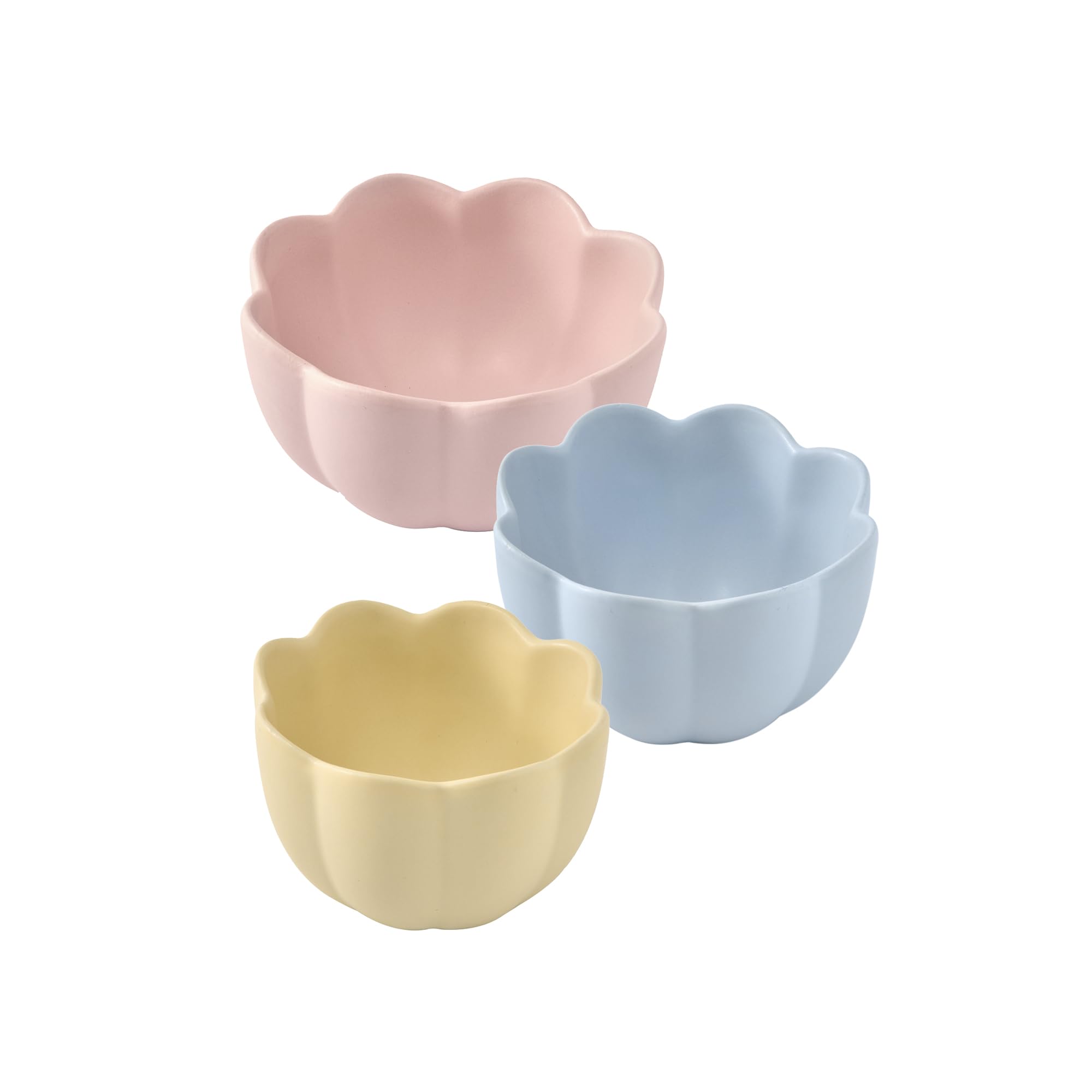 Photo 1 of  PINK AND YELLOW ONLY Bico Flower Shaped Ceramic Handcrafted Mixing Bowl Set of 2 Microwave & Dishwasher Safe, for Baking, Cooking, Food Prep