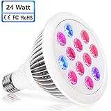 Goodia 12 Led 24W Grow Light Bulb, with Red Blue Spectrum, E26 Base Growing Plant Light for Indoor Plants Hydroponic Garden Greenhouse (3 Bands)