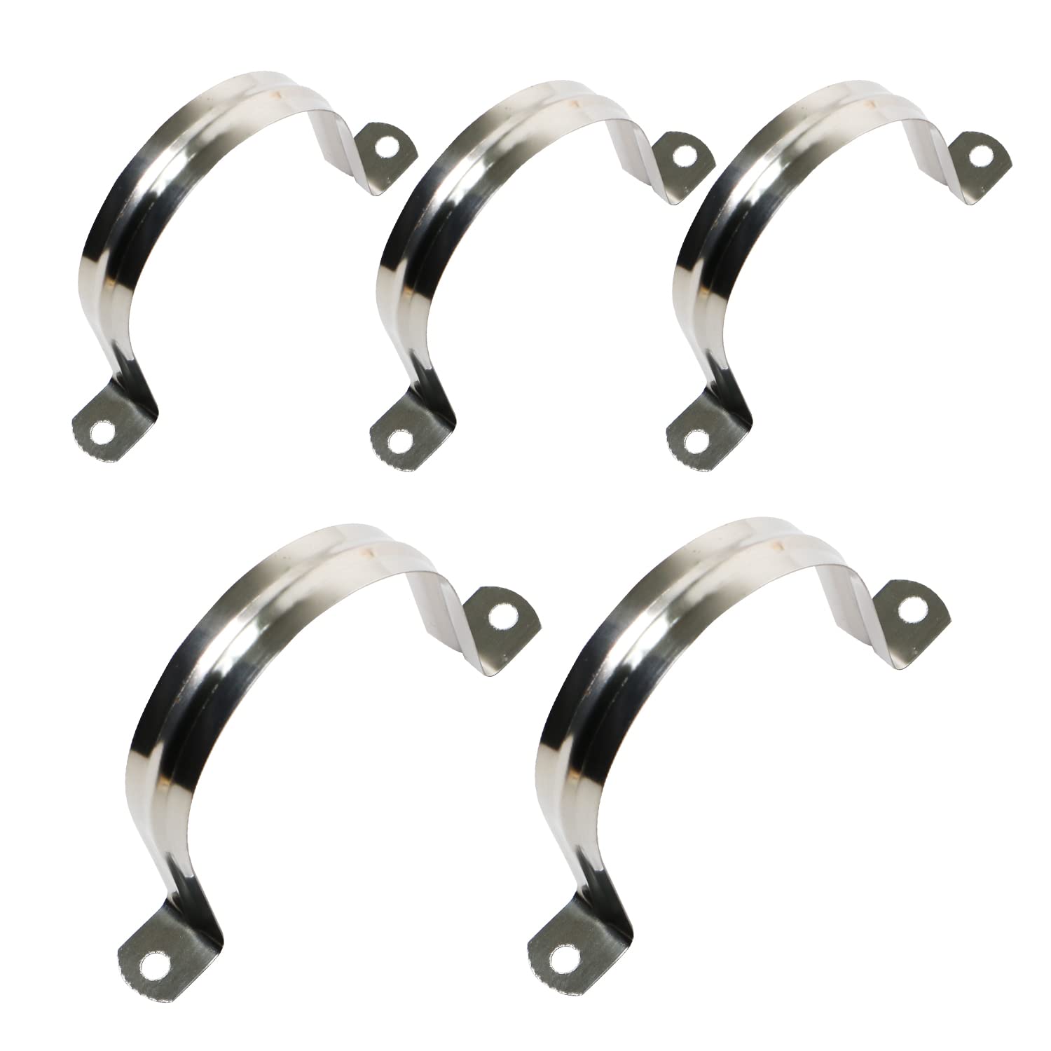 Ohamtes 5PCS 60mm(2-3/8") Pipe Band Clamps, 201 Stainless Steel Pipe Clamps, Two Hole Pipe Band Tension Clamps, U-Shaped Pipe Clips, Saddle Clamps