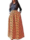 VIGVOG Women's Ethnic Plus-Size African Print Pull-on Pleated Maxi A-line Skirt (XL, LC65008-1)