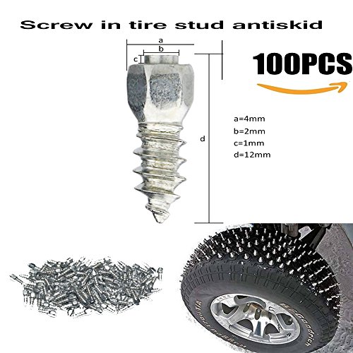 100Pcs Screw in Snow Stud for Car Truck ATV Carbide Tips W/ Steel Body L=12mm Tape mounting tool …