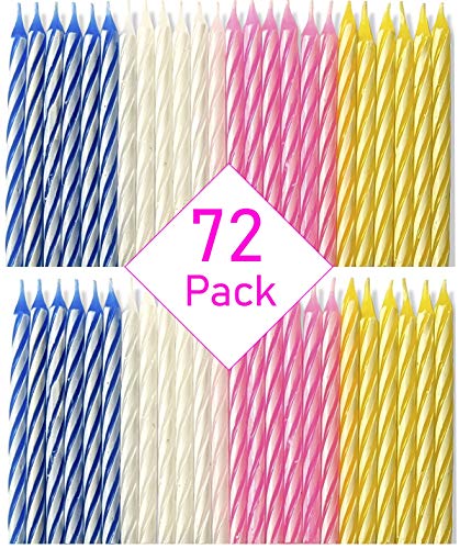 Bundaloo Birthday Candles 72 Pack - Cake Decorations - Colors: Pink, White, Blue, Yellow