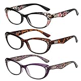 Liansan Women's Designer Wayfarer Compact Cat Eye Retro Fashion Reading Glasses 1.0 1.25 1 .5 1.75 2 00 2.25 2.50 2.75 3.0 3.25 3.5 4.0 L3705(bk-pu-leo, +2.00), 3 Piece