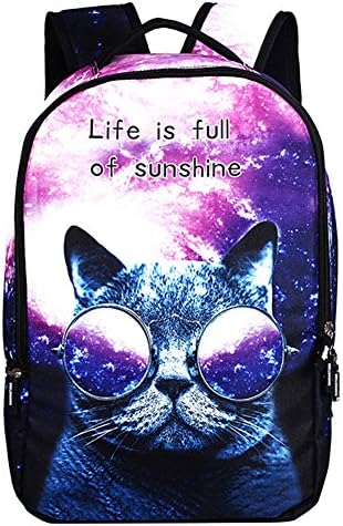 AIZHE 3D Print Bookbag Cute Schoolbag Cool Backpack for Boys and Girls (Cat-Glasses-Purple)
