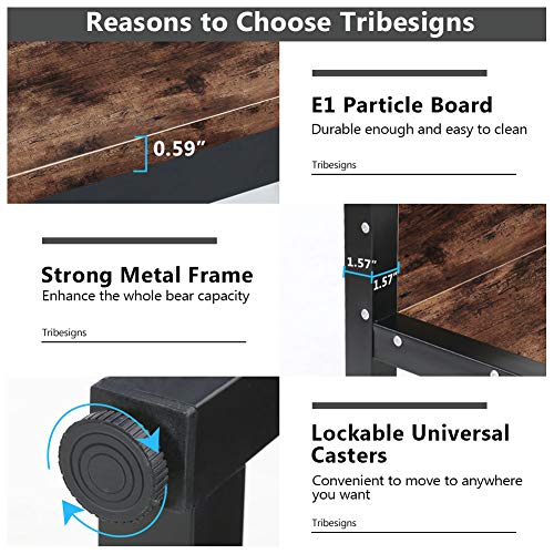 Tribesigns Computer Desk with Hutch, Modern Writing Desk with Storage Shelves, Office Desk Study Table Gaming Desk Workstation for Home Office, Light Brown + Black Legs