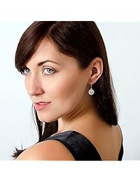 Jane Stone - Pendientes de plata de ley 925 con cierre de palanca, redondos, con circonita cúbica