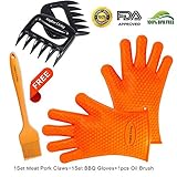 ANGKOR LIVING Best Silicone BBQ Gloves Set - Heat Resistant Grilling Gloves / Oven Mitts, Meat Shredder Bear Claws And Basting Brush For Cooking, Grilling, Baking And Barbecue