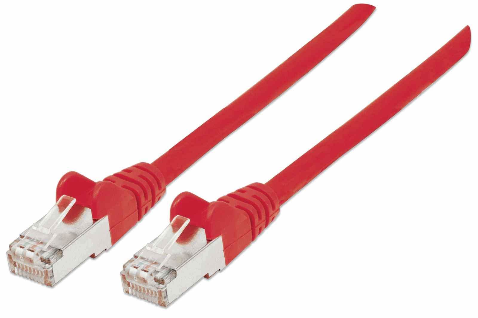 Intellinet Network Patch Cable, Cat7 Cable/Cat6A Plugs, 1m, Red, Copper, S/FTP, LSOH / LSZH, PVC, RJ45, Gold Plated Contacts, Snagless, Booted, Polybag