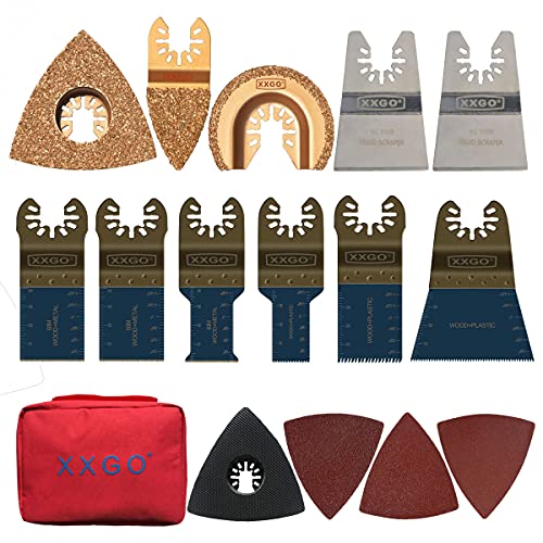 XXGO 72 Pcs Bi Metal Carbide HCS Oscillating Multi Tool Saw Blades Accessories Kits For Cutting Scraping Sanding Grinding Removing Grout XG7201U