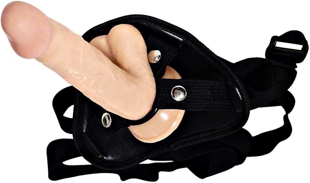 Hà ndhèld Phà llus, Flesh Color Training Funny Suction Huge Ultra-Lifelike Full Face Secret Strap Giant Female Artificial Massage 8.3 inch PVC + 3 Ring Leather Pants