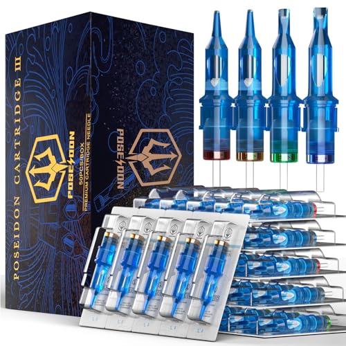 Poseidon V3 Tattoo Cartridge Needles 50PCS Mixed Size Steriled Needles with Membrane Safety Cartridges-1203RL,1205RL,1207RL,1209RL,1207RM,1209RM,1205RS,1207RS,1209RS,1207M1