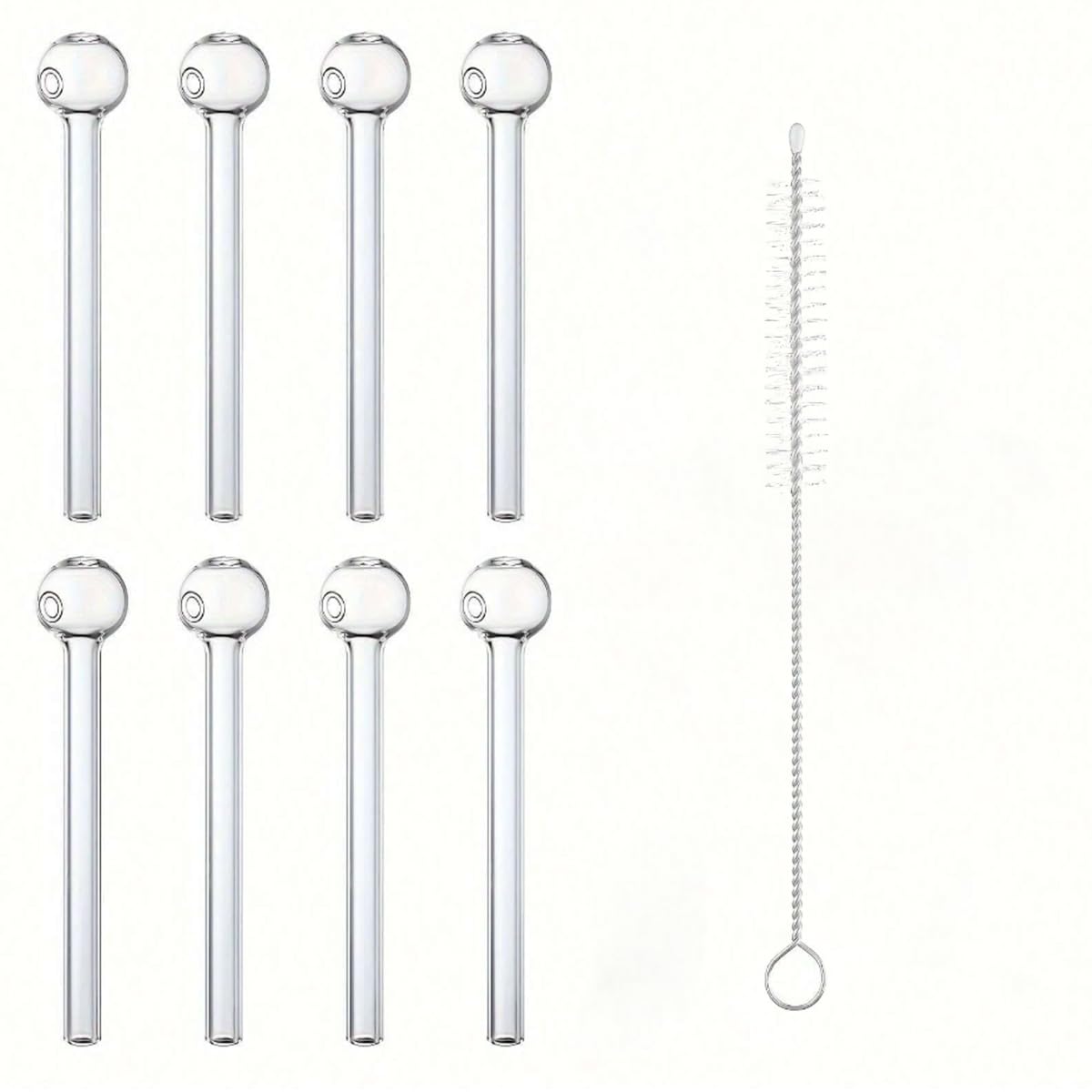 8pcs Clear Thick Glass Pipe, Mini Portable Hand Portable Heat Resistan Glass Oil Burner with Cleaning Brush