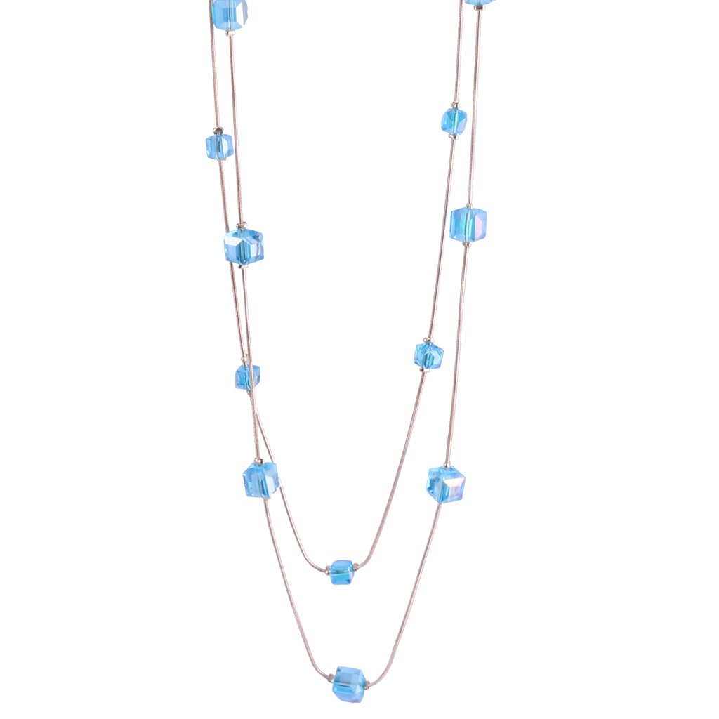 Women's Multi-Layer Crystal Beads Sweater Long Chain Charms Necklace - Blue, UK 10 Kids