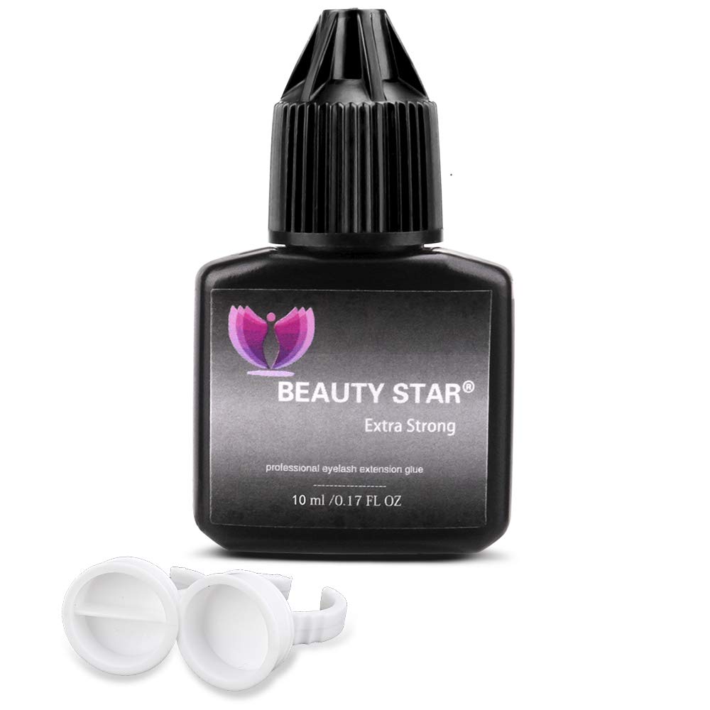 EXTRA STRONG EVOLUTION 10 ml Eyelash Extension Glue / 2-3 Sec Drying time/Retention – 7 weeks/Professional Use Only Black Adhesive/Semi-Permanent Extensions Supplies, with 2pcs Glue Rings