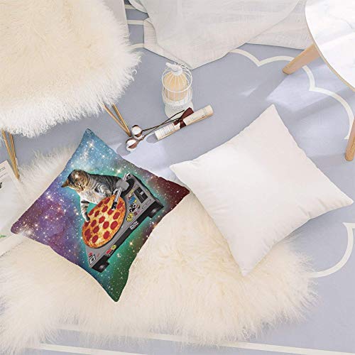 UOOPOO-Food-Funny-Creative-Hipster-DJ-Cat-Pizza-Cat-Galaxy-Pizza-Cat-Design-Zippered-Polyester-Pillow-Case-18-x-18-Inches-One-Side-Printed